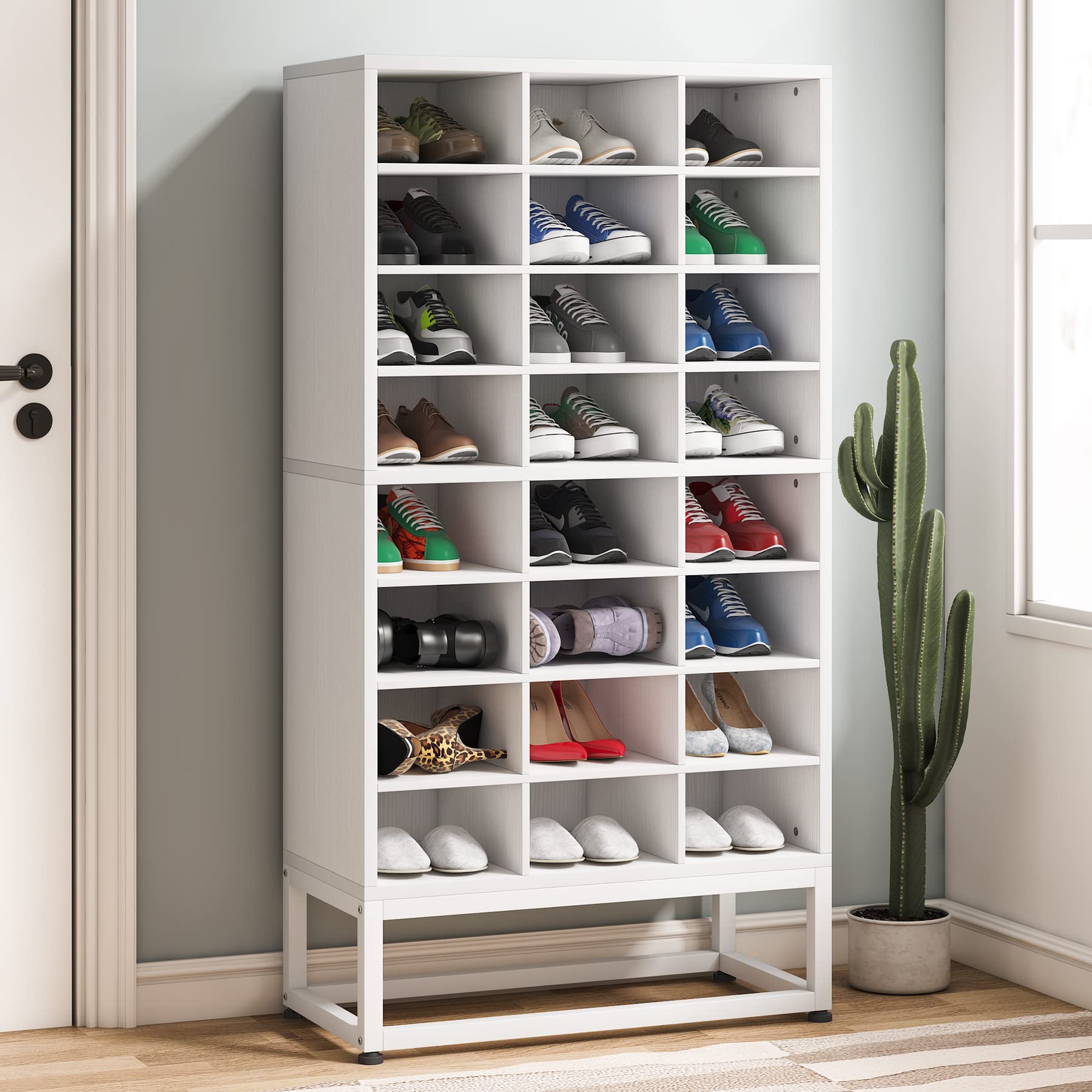 Tribesigns Shoe Storage Cabinet 55inch, 8-Tier Freestanding Cube Closet Organizers, 24 Pair White Shoe Rack Storage with Movable Partition Boards for Hallway, Bedroom, Closet, Entryway - WoodArtSupply