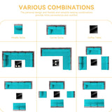 Trumbeak 9 Pieces Outdoor Patio Furniture Set with 43" 55000BTU Gas Propane Fire Pit Table & Swivel Rocking Chairs, PE Wicker Rattan Outdoor Sectional Patio Set, Outdoor Patio Conversation Set, Blue Trumbeak