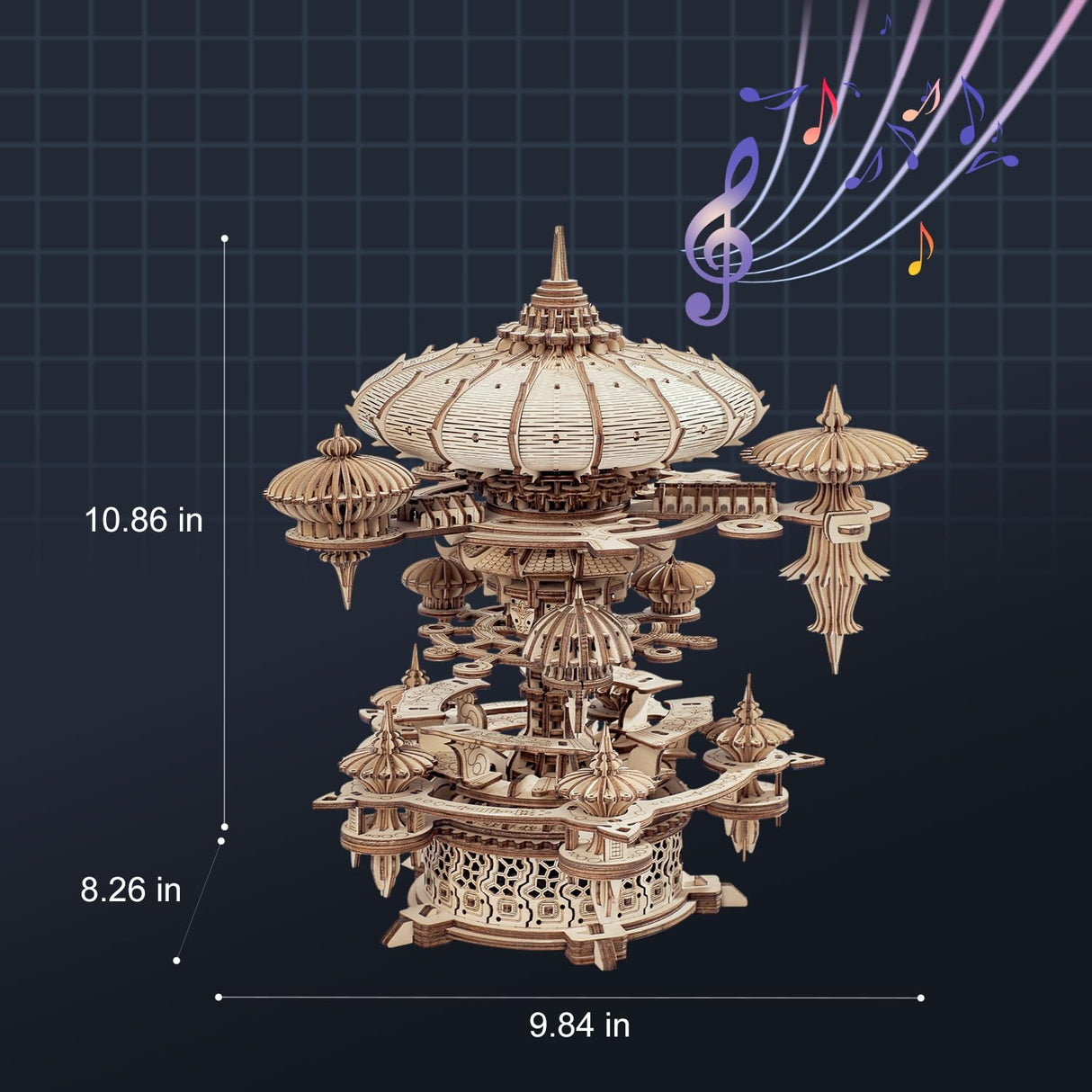 RUIFAM 3D Wooden Puzzles for Adults, SkyCity Music Box Model Kit, 600+ Pcs Cityscape Design, Challenging Mechanical DIY Craft, STEM Toy and Unique Gift for All Occasions RUIFAM