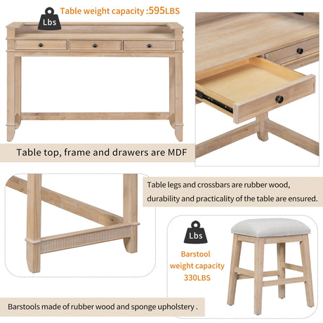 VilroCaz Natural 4-Piece Counter Height Dining Set with USB Port and Upholstered Stools VilroCaz