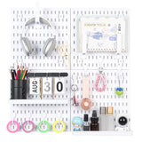 Pegboard Wall Organizer Kit – Heavy Duty 20lbs Load Bearing, Easy Installation, 4 Peg Board Panels 14 Accessories – Multi-Surface Use For Garage, Office, Kitchen & Crafts (White Pegboard,24″×24″) Colville