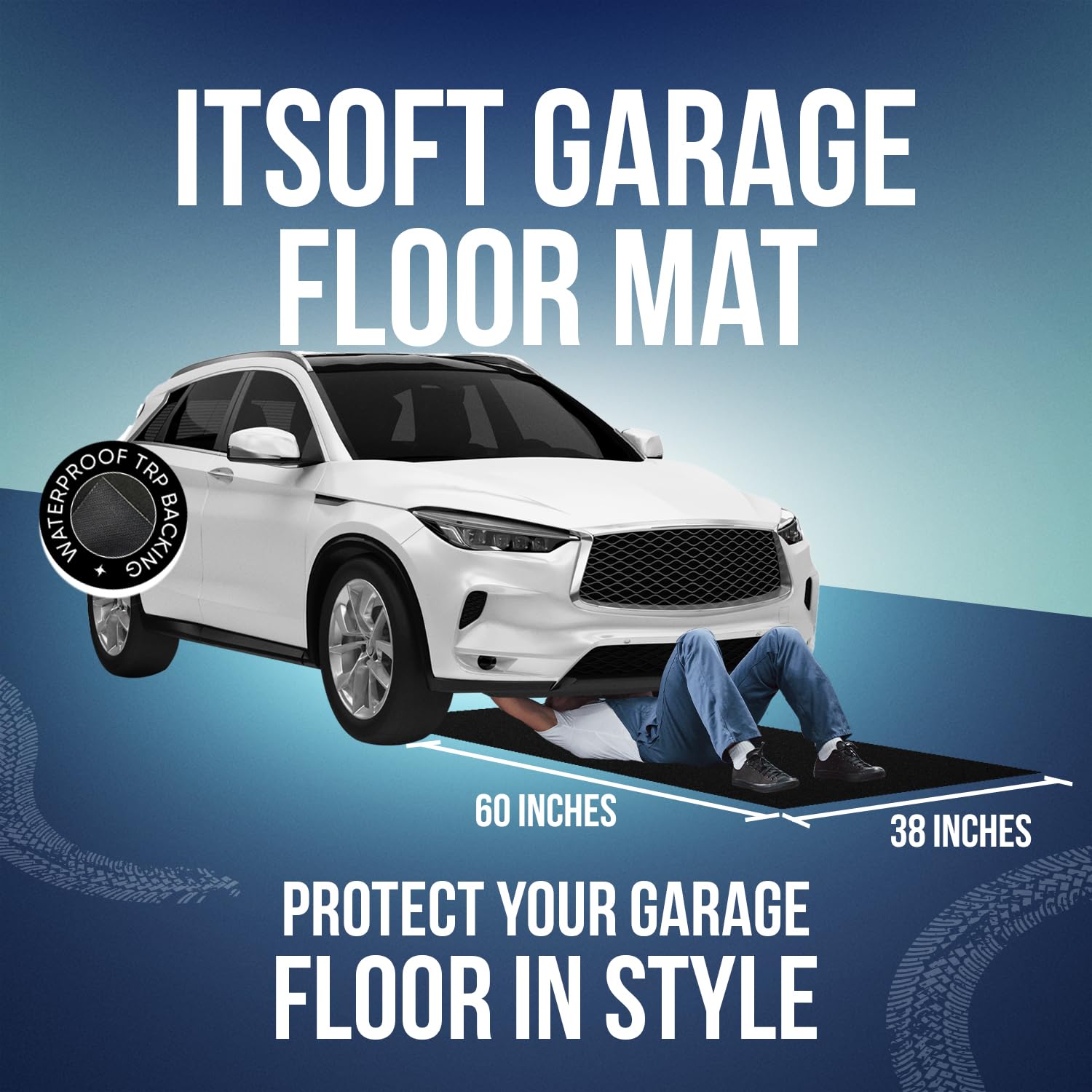 ITSOFT 60 x 38 in - Oil Absorbent Garage Floor Mat and Mechanic Pad - Protects Floor from Spills, Drips, Splashes and Stains | Washable, Cut to Size, Non Slip and Waterproof Backing Layer - WoodArtSupply