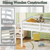 Anwick Twin Low Loft Bed with Stairs and High Guardrail, Wood Junior Loft Bed Frame for Kids Toddler, Space Saving, No Box Spring Needed (White) Anwick