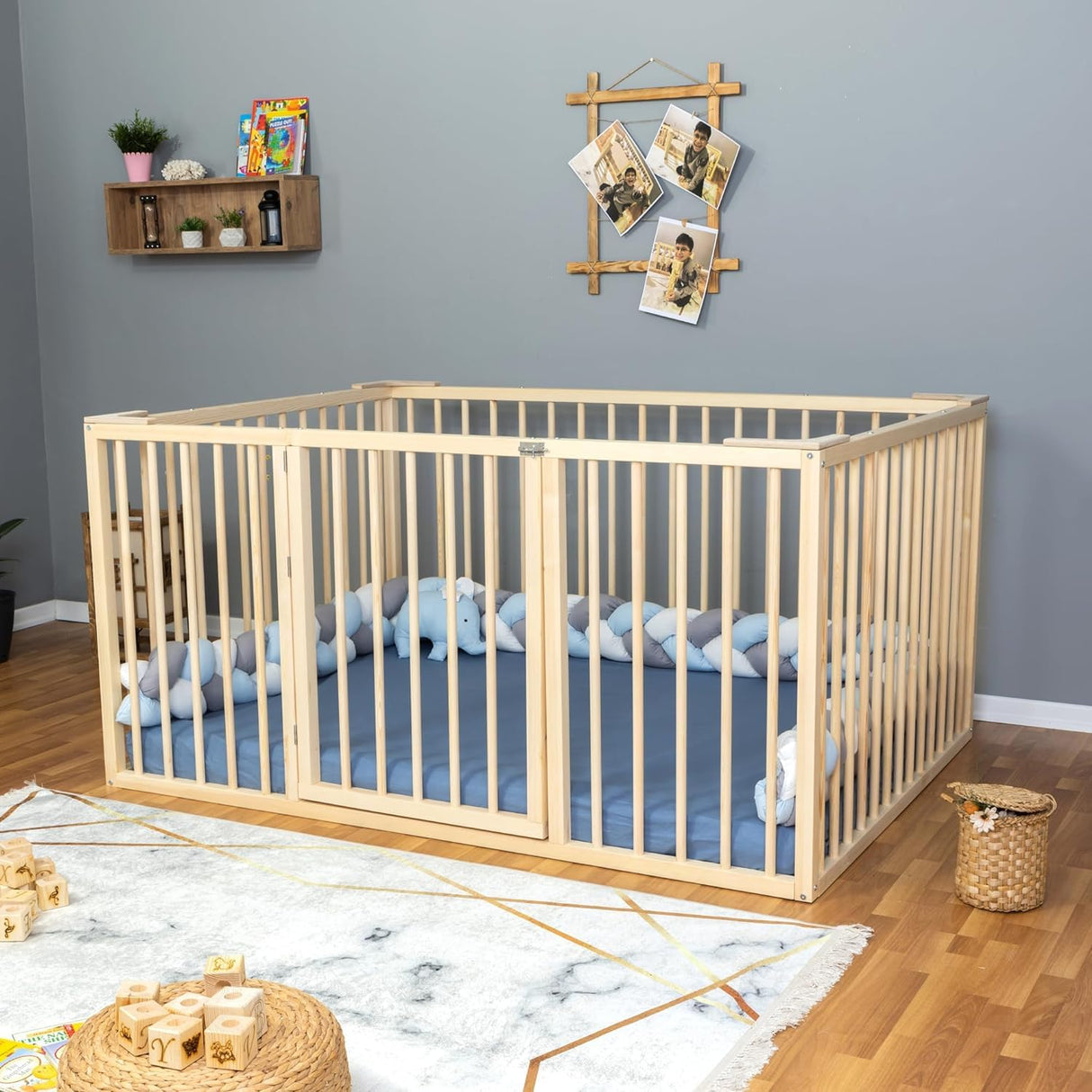 Montessori Floor Bed Full Size 54x75" / Height 38.58'' | Pine Tree Toddler Bed Frame, Wood Bed Frame | Gift For Kids Room Decor Special Bed (Full) Generic