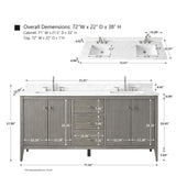 HOMEBEYOND 72" Bathroom Vanity with Double Sink, Solid Wood Bathroom Vanity Free-Standing Cabinet, Ceramic Top & Soft Closing Door, Golden Brushed Handware, Driftwood Gray HOMEBEYOND