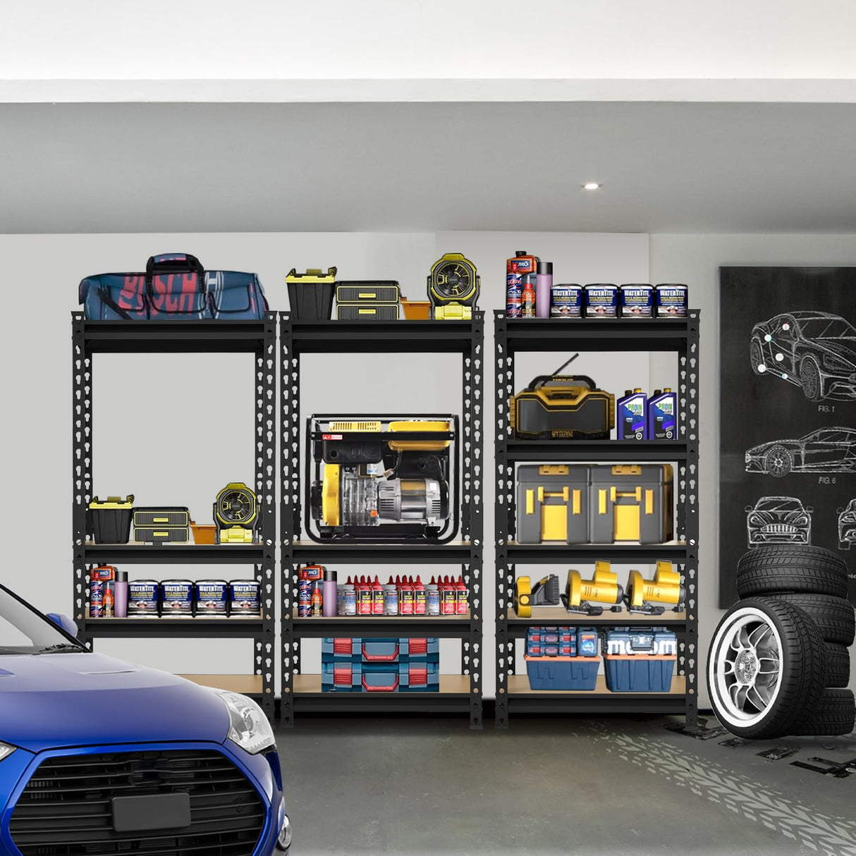 5 Tier Heavy Duty Garage Storage Shelving: Adjustable Metal Utility Shelving Rack for Basement, Pantry, Closet, Garage Storage Organization - 2,000lb Capacity (59"x28"x12") BIG RED