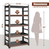 Hymnxemo 5-Tier Metal Bookshelf, Adjustable Industrial Bookcase, 72" Tall Storage Shelf for Books, CDs, Movies – Free Standing, for Office, Living Room, Bedroom Hymnxemo