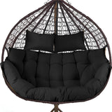 DANGHOOGY Outdoor Double Egg Chair Cushions, Waterproof Wicker Egg Chair Replacement Cushion, Thickened Hanging Chair Cushion, 65x47x7 Inches (Black) DANGHOOGY