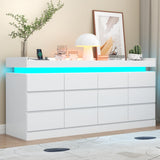 Gyfimoie 12 Drawer Dresser with Power Outlet, Dresser with LED Light, Modern Chest of Drawers for Closet, Double Wide Drawer Organizer Cabinet for Bedroom, Living Room (White, 12 Drawers) Gyfimoie