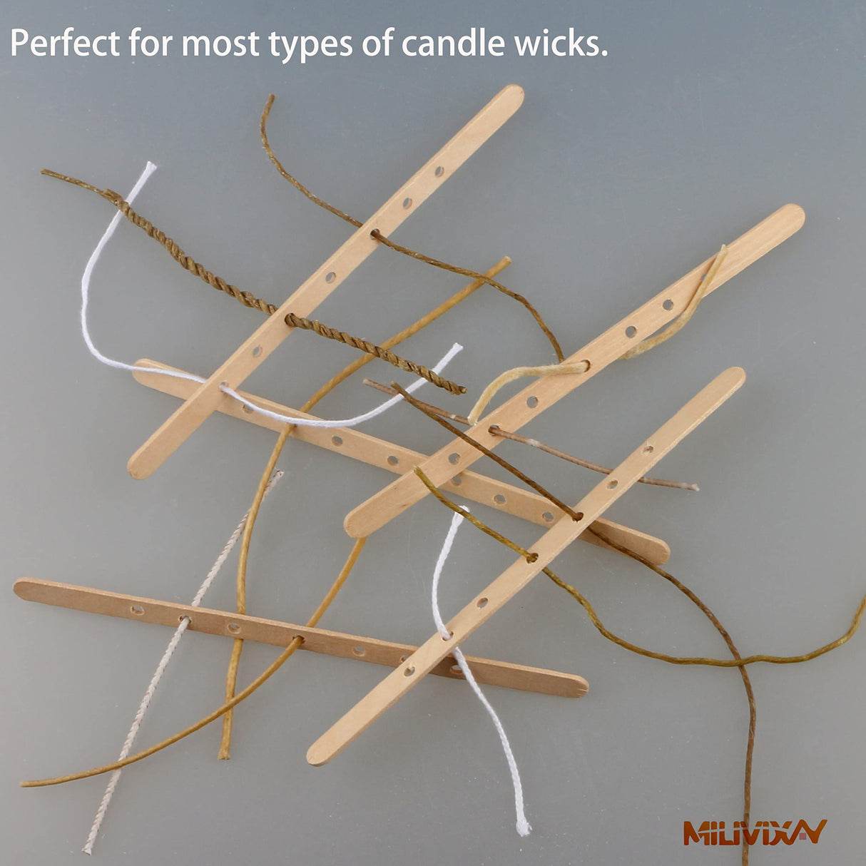 MILIVIXAY 100pcs Wooden Wick Holders - Candle Wicks Centering Device for Large & Multiwick Candles. MILIVIXAY
