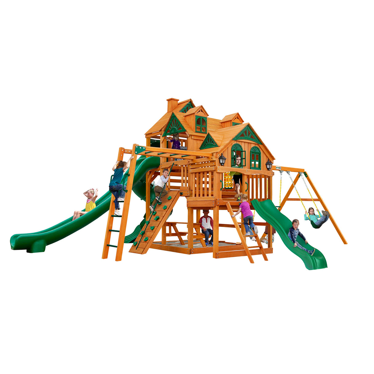 Gorilla Playsets 01-0089-AP Empire Wood Swing Set with 3 Play Decks, 3 Slides, and Monkey Bars, Brown Gorilla Playsets