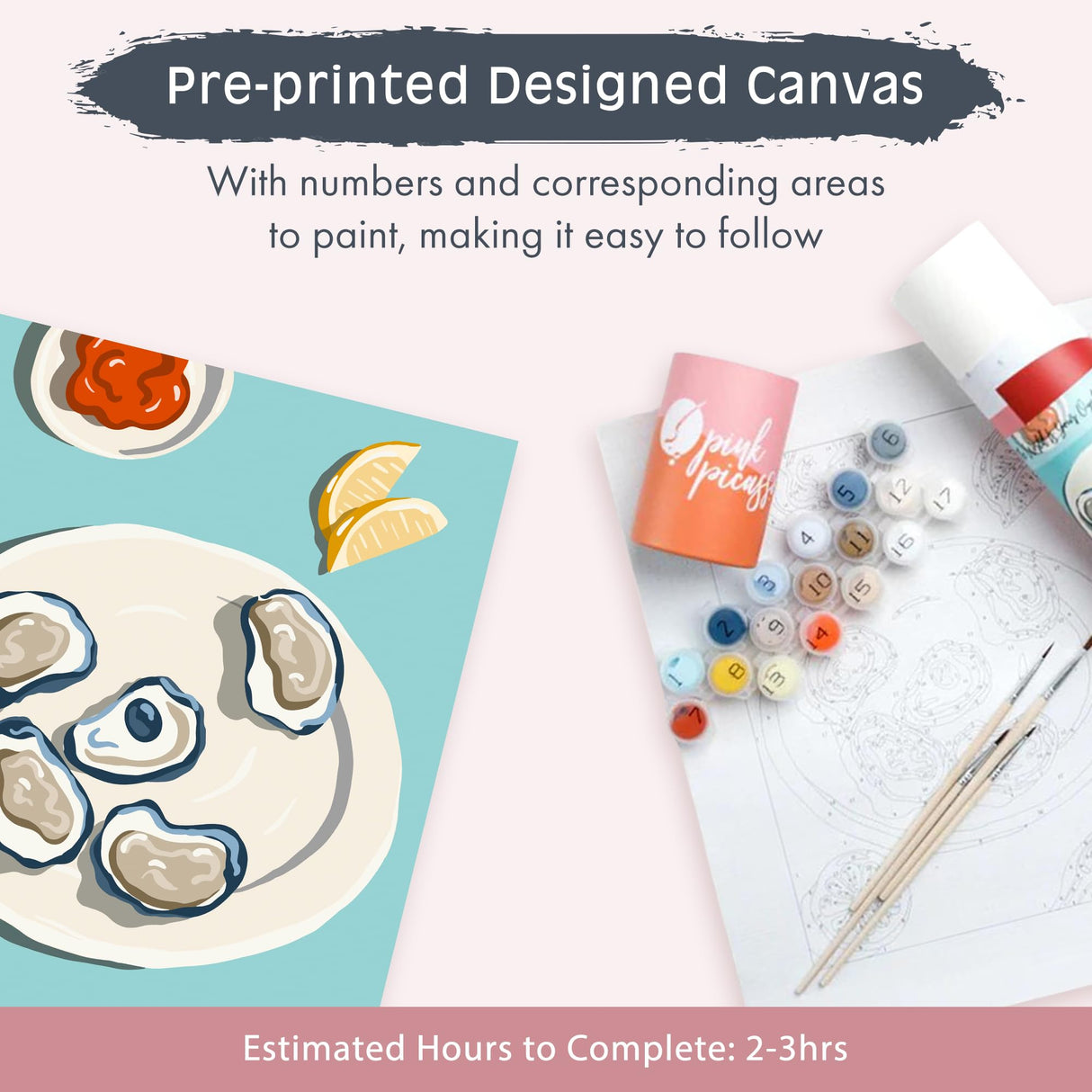 Pink Picasso Kits Mid Century Modern Paint by Number for All Ages | DIY 8x10 Beginners Art Craft Kit Acrylic Paint Canvas Painting Kits as Seen On Shark Tank | (The World is Your Oyster) Pink Picasso