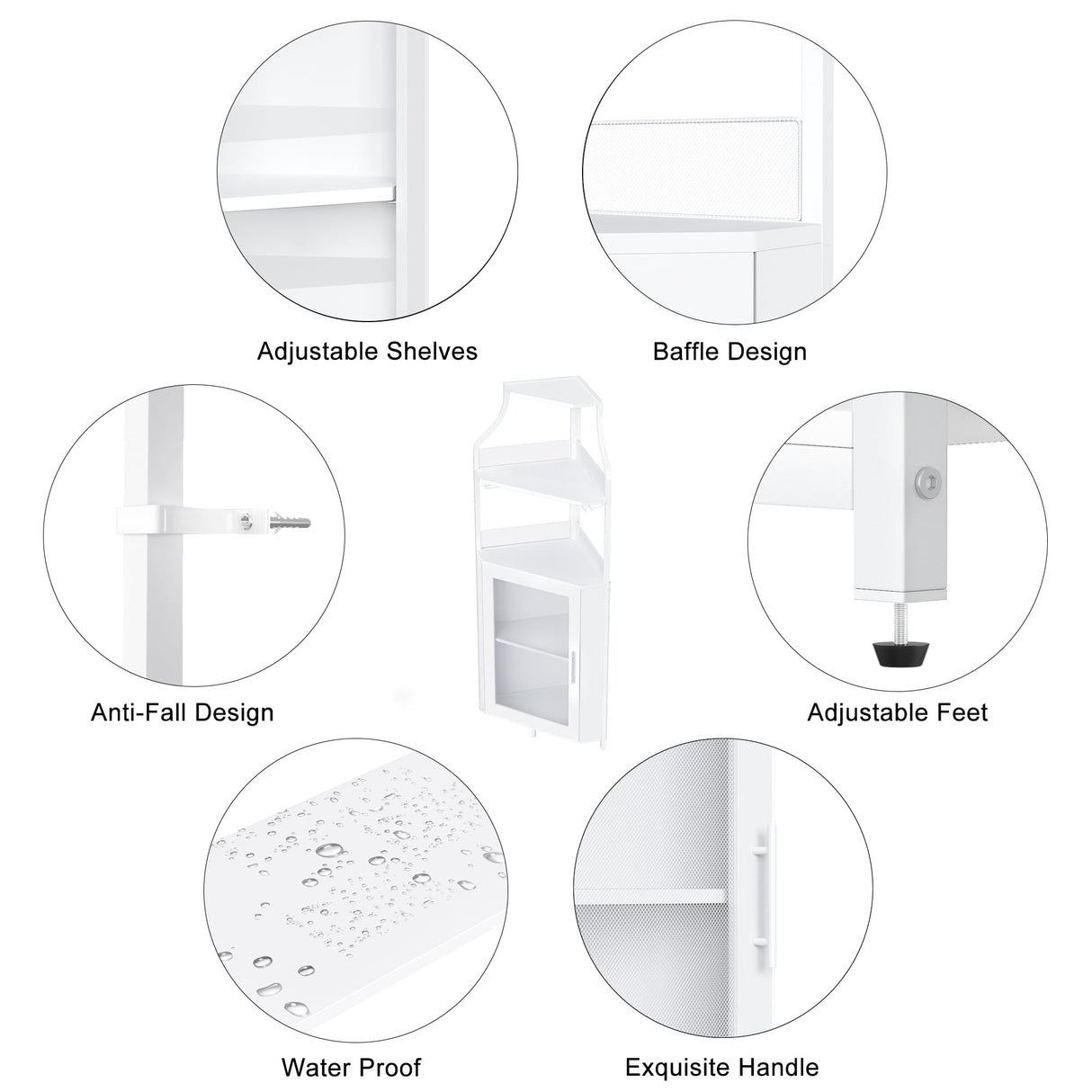 Corner Wine Rack, Bar Cabinet with Glass Holder and Storage Shelves, Baffle Design, Liquor Cabinet with Mesh Door & Adjustable Shelf, Home Bar Furniture for Living Room,Small Space White SLifet