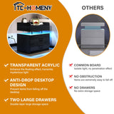 TC-HOMENY Floating Nightstand with 2 Drawers, LED Nightstand with Voice-Activated Mode, Side Table End Table with Charging Station (Black) TC-HOMENY