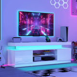 Verano Garden 63" LED TV Stand for 75 Inch TV, High Gloss Entertainment Center with 2 Storage Cabinets and Open Shelf, Modern TV Media Console with Power Outlet & Light for Living Room, Bedroom, White Verano Garden