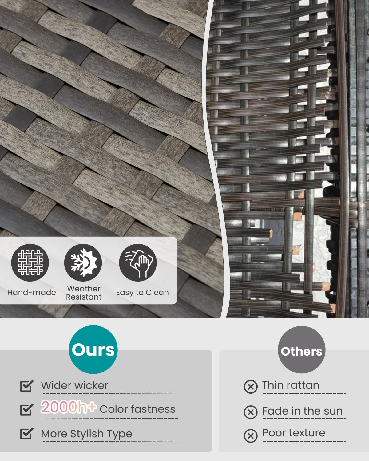 Bezseller 3 Pieces Patio Furniture Set, Outdoor Rattan Bistro Set with Coffee Table, Durable Steel Frame with Strapped Cushions for Garden, Balcony, Poolside, Backyard Bezseller