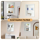 Nalwort 14" x 18" Recessed Medicine Cabinet, 2-Tier Wall Niche for Bathroom, Bedroom, Living Room, Kitchen, White, Solid Wood Wall Medicine Cabinet Nalwort