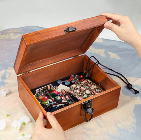 Wooden Keepsake Box, Dedoot Decorative Wooden Box Vintage Handmade Craft Large Wood Box with Lock and Key for Jewelry Gift Storage Box and Home dedoot