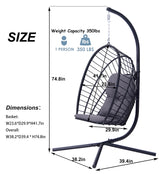 Topfuca Indoor/Outdoor Egg Hanging Chair with Stand - Patio Wicker Swing Hammock Chair. 350lbs Capacity, Cushioned. Ideal for Bedroom, Balcony, Porch, Garden. Versatile Swing Chair for All Spaces Topfuca