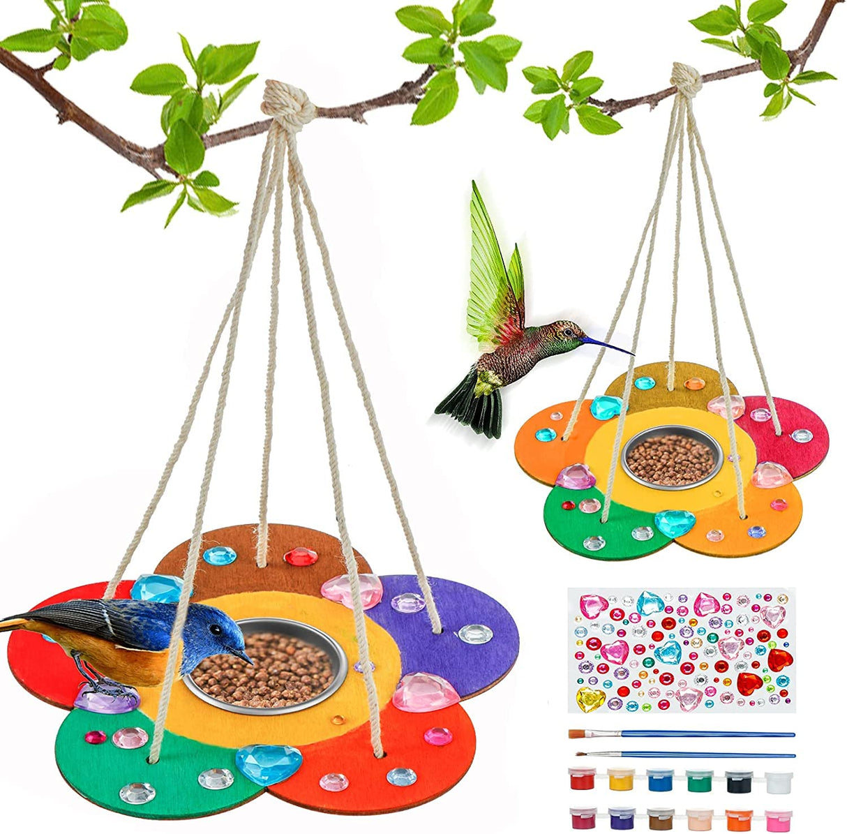 Kids Arts and Crafts Bird Feeders for Outside, 2-Pack DIY Wooden Paint Kits Outdoor Toys for Boys & Girls Age 3-5 4-8 8-12 Gooidea