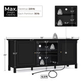 Yaheetech Black TV Stand with Power Outlet for TVs up to 65 in, Modern Media Entertainment Center with Doors & Storage Shelf, Wooden TV Console with 6 Robust Legs for Living Room Yaheetech
