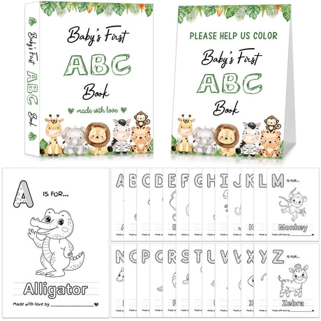 Baby's First ABC Book Baby Shower Activity Keepsake Game, Safari Jungle ABC Coloring Baby Shower Guest Book, Baby's First Alphabet Coloring Book, Alphabet A to Z Coloring Pages hongpar