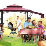 5 * 8FT Outdoor BBQ Grill Patio Canopy with Extra Shadow&Dual Side Awnings, Double Tiered BBQ Gazebo with 2 Side Shelves, Heavy-Duty Steel Frame, LED Light,fit for Barbecue and Picnic (Claret) Knowfunn