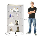 Zacis Glass Display Cabinet with Lights and Lock, 4-Tier Display Case Curio Cabinet with Glass Door, Floor Standing Showcase for Living Room Bedroom Home Office 31" W x 14.3" D x 64.5" H Zacis