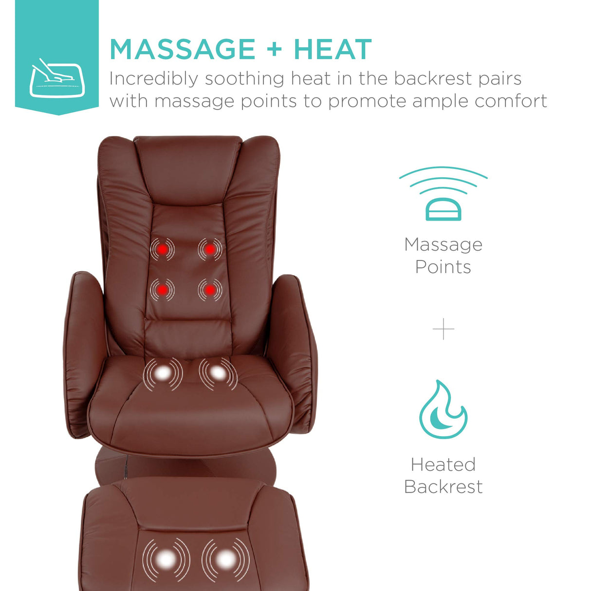 Best Choice Products Faux Leather Electric Massage Recliner w/Stool Footrest Ottoman, Remote Control, 5 Heat & Massage Modes, Side Pockets - Brown Best Choice Products