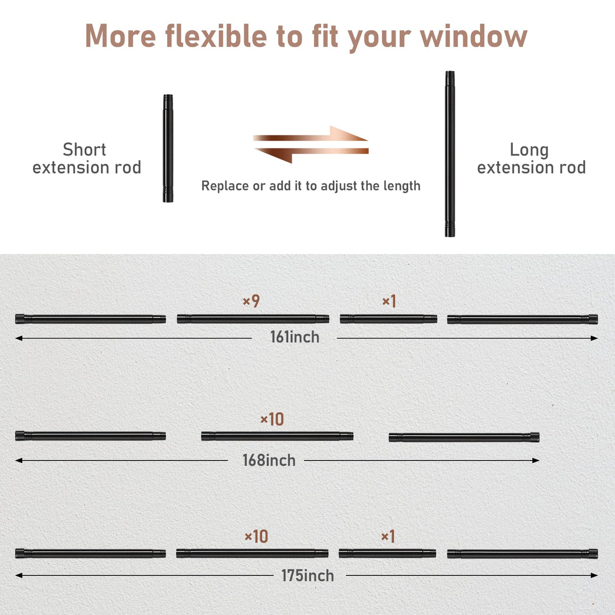 Extra Long Blackout Curtain Rods 120-inch to 175-inch - 1"Heavy Duty Adjustable Outdoor Curtain Rods for Windows,Patio Rustproof (10-14.5ft) - Black Bird Twig