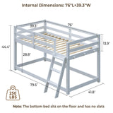 Vantic Low Bunk Bed with Guardrail and LED Light, Floor Toddler Bunk Bed Twin Over Twin with Wide Stairs, Convertible Soild Wooden Loft Bed for Kids with 6 Hooks, Space-Saving, White Vantic
