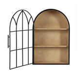 Kate and Laurel Megara Decorative Wooden Hanging Arched Wall Cabinet with Door for Open Storage; 16 x 6 x 24; Black and Natural Wood; Wooden Floating Wall Bathroom Cabinet for Above Toilet Storage Kate and Laurel