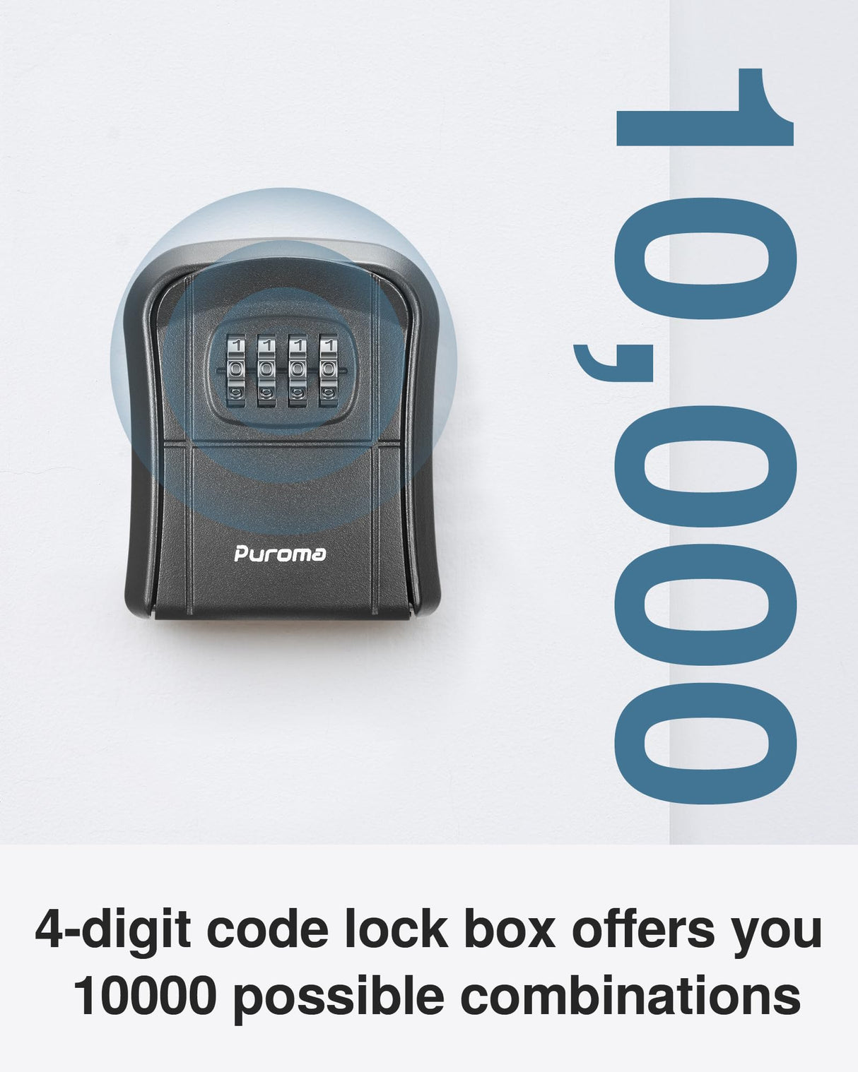 Puroma Key Lock Box Combination Lockbox Wall-Mounted Key Storage Box for House Keys, Resettable Code Safe Security Lock Box for Home, Office, Garage, Apartment Spare Key Storage (1 Pack, Black) Puroma