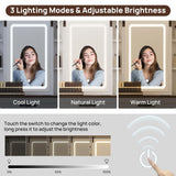 43" Farmhouse Makeup Vanity Desk with Lights and Chair, Vanity Table with Sliding Mirror and Power Strips, 3 Drawers & 2 Cabinets, Open & Hidden Shelves, Stool Included, White Dressing Table amzzar