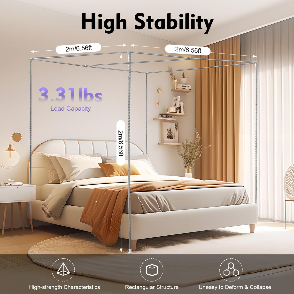 JAYEUW Canopy Bed Frame King Size Canopy Bed Frame & Bed Poles Stainless Steel Fit for Four-Corner Bed (King) JAYEUW