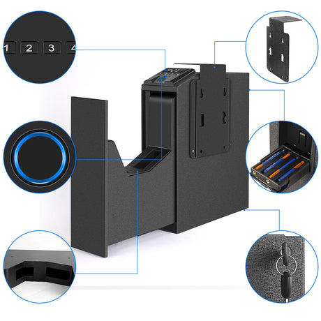 Slider Hidden Handgun Safe, Biometric Fingerprint Smart Pistol Safe for Nightstand, Desk, Bedside - Auto Sliding Door- Fingerprint, PIN Code, KEY Access (Classic) VoleStay