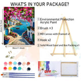 MIRCVSH Scenery Paint by Numbers Kit for Adults,Framed Landscape Paint by Number Kits on Canvas with Brushes,Flowers and Sea Oil Painting Kits with Wooden Easel for Home Wall Decor 12X16 Inch. MIRCVSH