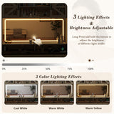 75.2" Farmhouse Vanity Desk with Mirror and Lights, Makeup Vanity Table with 5 Drawers & 2 Sliding RGB Door & Power Outlet, 3 Color Lighting Modes, Big Vanity for Bedroom, Antique White CSZZD