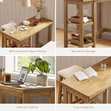 mopio Kelly Solid Wood Counter Table Set with 2 Boucle Stools, 3-Piece Dining Table Set for 2, Small Kitchen Island Table with Storage Shelves, for Living Room, Dining Room, Kitchen mopio