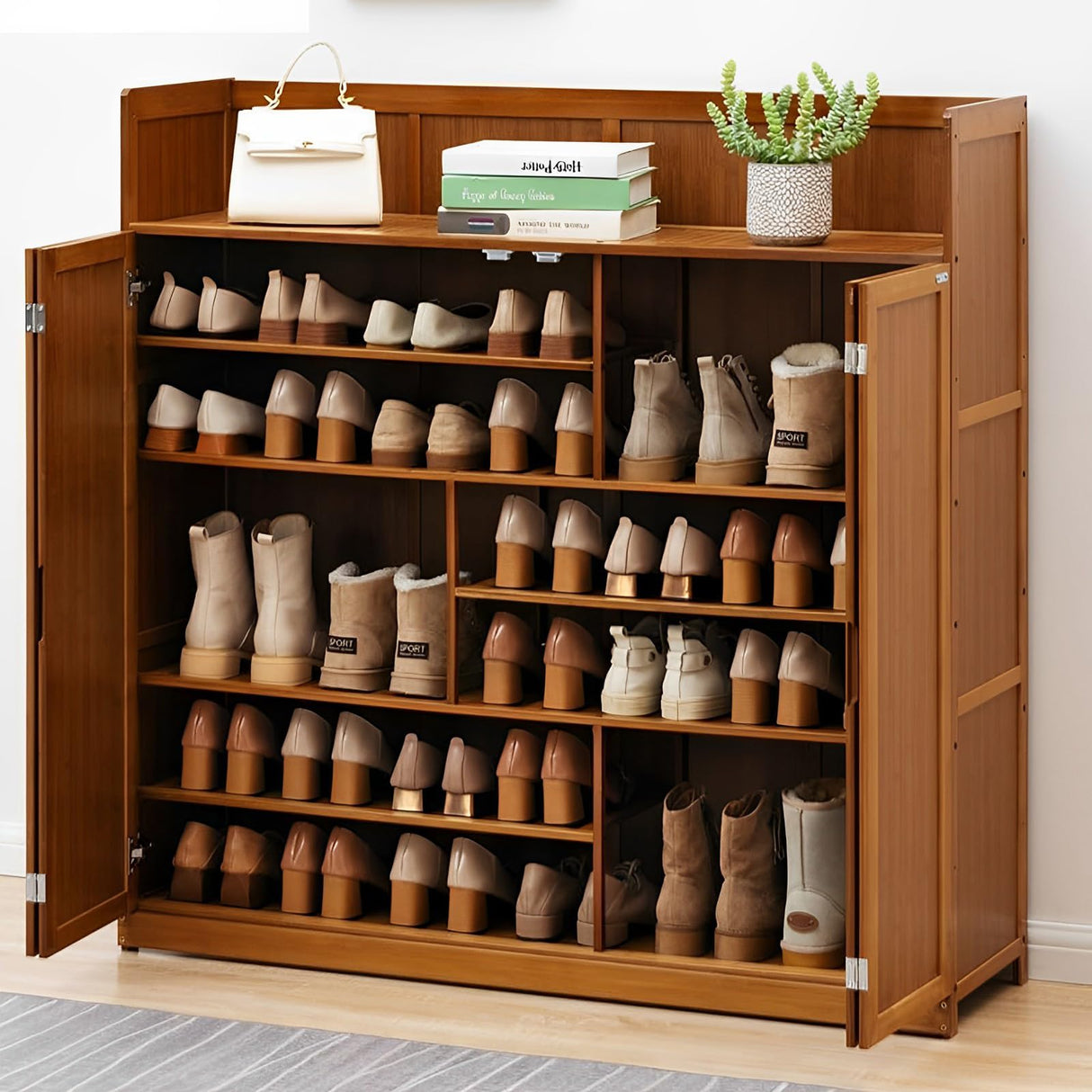 sasygfi Bamboo Shoe Storage Cabinet with Doors, 7 Tier Freestanding Shoes Heels Sneakers Shoe Rack Shelf for 36-40 Pairs, Entryway Shoe Cabinet with Drawers for Hallway Living Room sasygfi