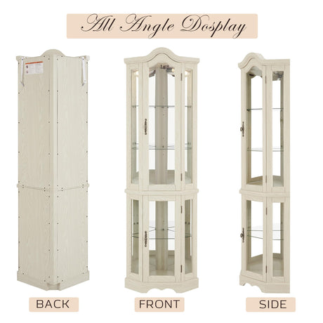 Eyisean Lighted Corner Curio Cabinet 70.5" Tall Wooden China Cabinet with Tempered Glass Doors, Freestanding Glass Display Case Wine Cabinet Storage Rack for Bar and Liquor Storage (White) Eyisean