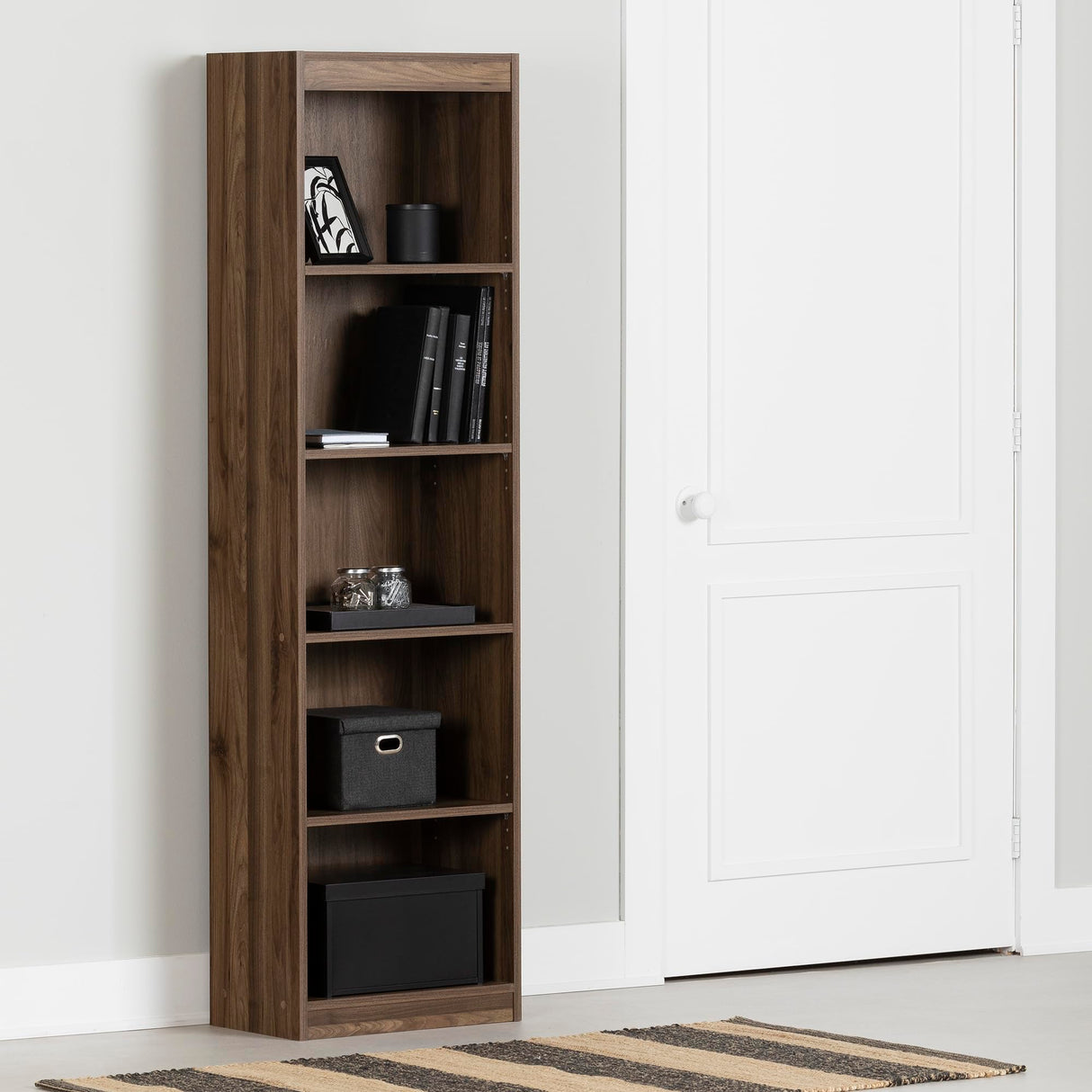 South Shore Axess 5-Shelf Narrow Bookcase Natural Walnut, Contemporary South Shore