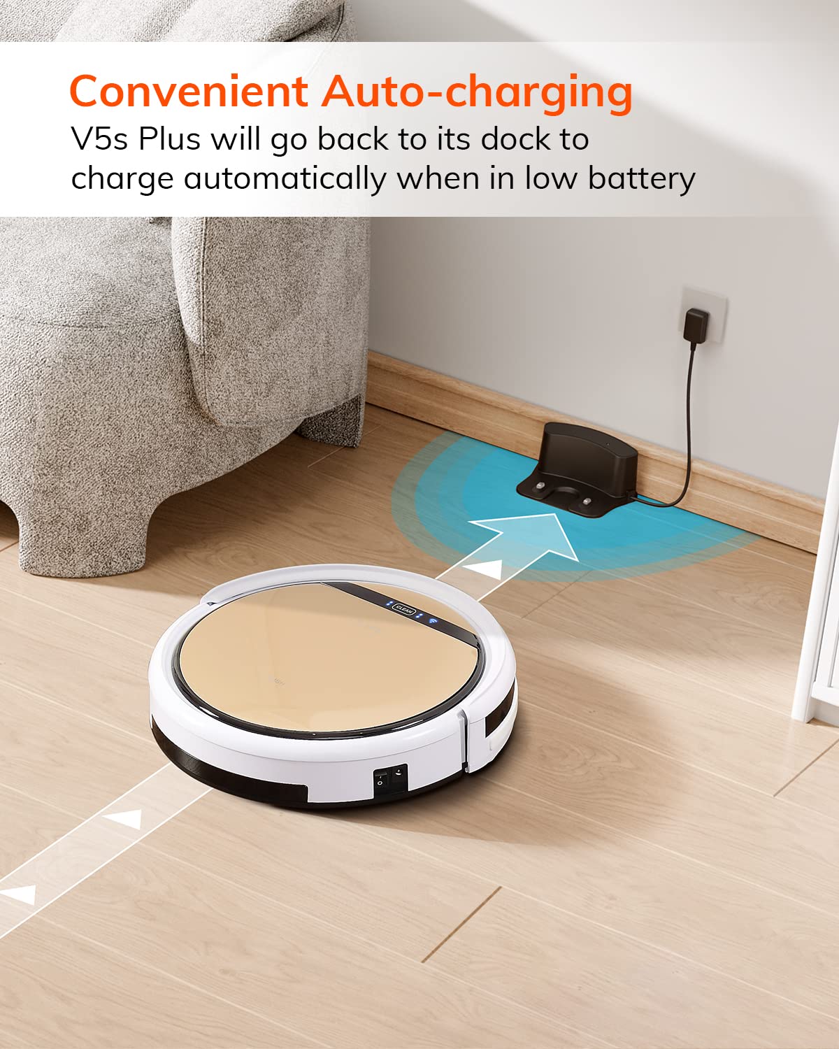 ILIFE V5s Plus Robot Vacuum and Mop Combo, Works with 2.4G WiFi, Alexa/App/Remote Control, Automatic Self-Charging Robotic Vacuum Cleaner, for Pet Hair, Hard Floor, Low Carpet (V5s Pro Upgraded) ILIFE