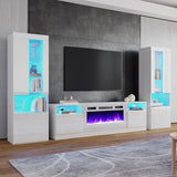 AMERLIFE Modern Highgloss Fireplace Entertainment Center Set, Includes 80" Fireplace TV Stand & 2 LED Highlight Bookcases, Fireplace Storage Cabinets for TVs up to 90", White AMERLIFE