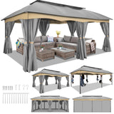 HOTEEL Gazebo 12x20, Outdoor Gazebo on Clearance with Double Ventilated Flat Roof, Privacy Curtains & Mosquito Netting, Easy Set up Canopy Tent with Stable Metal Frame for Patio, Gray (Upgraded 2.0) Hoteel
