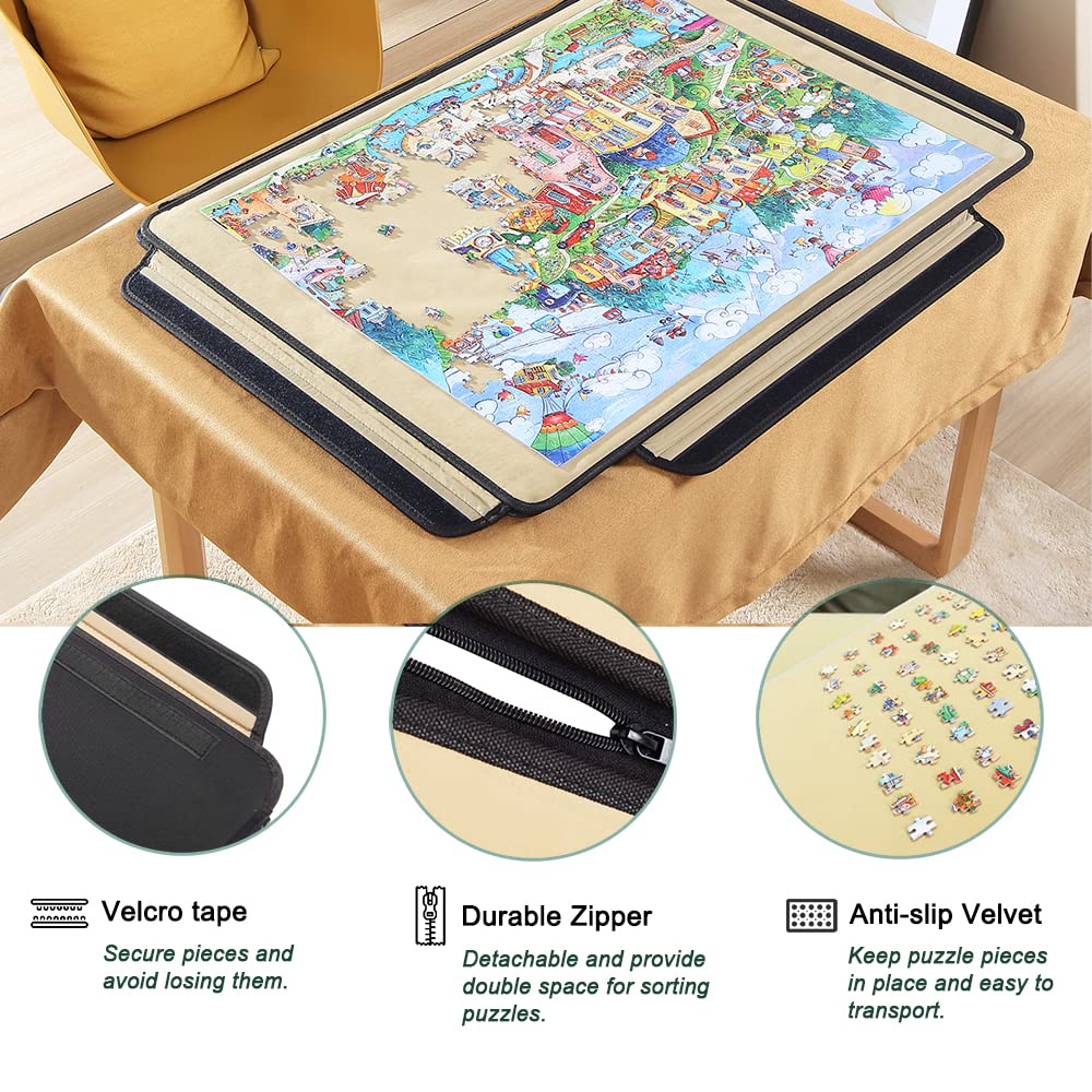 YISHAN Portable Jigsaw Puzzle Table Board, Premium Puzzle Case for Storage, Puzzle Mat, Puzzle Keeper Caddy Saver with Sorting Trays, Non-Slip Surface, Large - WoodArtSupply