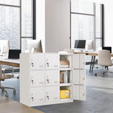 iCHENGGD Metal Locker 9 Door Storage Cabinet, Steel Storage Lockers for Employees, with Lock and Ventilation, Office School Gym Storage Organizer (White) iCHENGGD