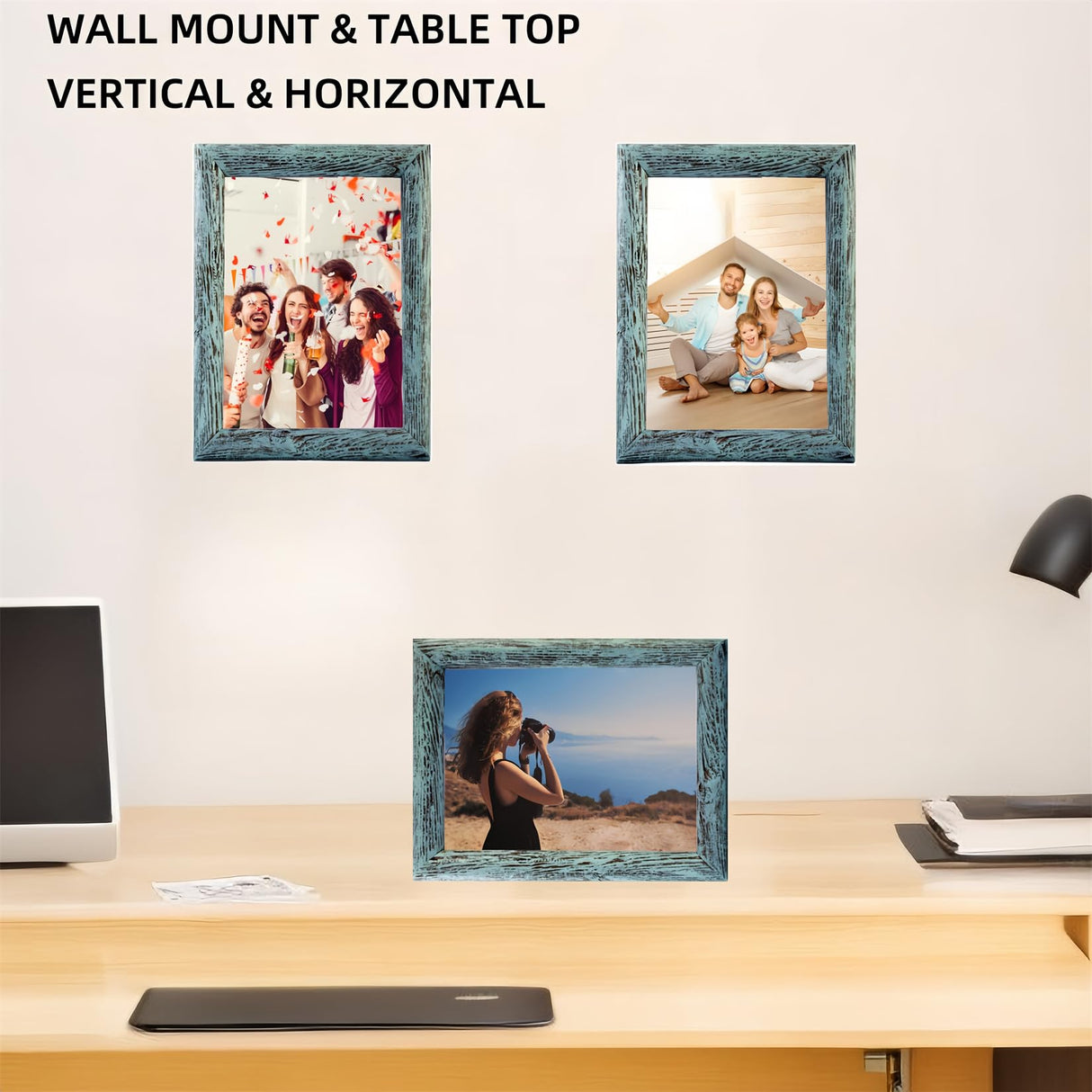 6x8 Green Picture Frames Set of 2, Solid Wood Photo Frame with HD Glass, Farmhouse Distressed Rustic Natural Weathered Wooden Frames for Gallery Wall Mounting or Table Top Display Home Decorative Free form