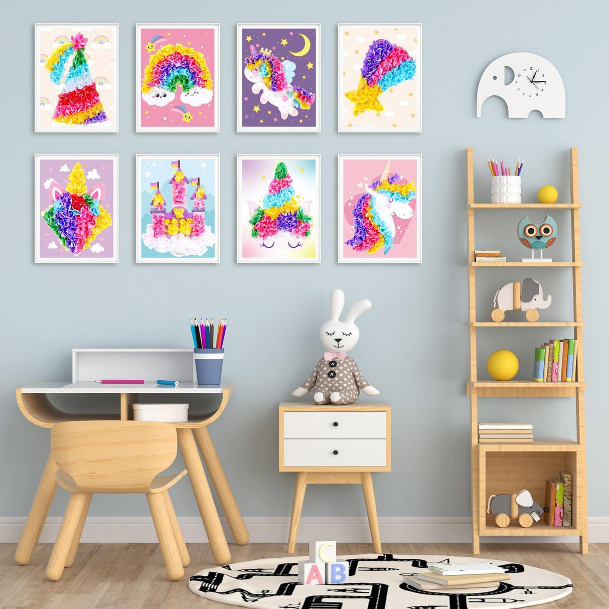 Lonfliness 8PCS Poke-in Craft and Art Kit for Kid Unicorn Theme No-Mess Fabric Sewing Art Girls Boys 4-12 Puzzle Puncture Painting DIY Pastel Rainbow Toy Gift for Creative Activity Game Birthday Party Lonfliness