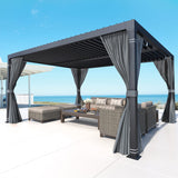 MELLCOM Louvered Pergola 10x12, Aluminum Pergola with Adjustable Louvered Roof, Outdoor Small Pergola with Waterproof Curtains and Nets, Gray MELLCOM